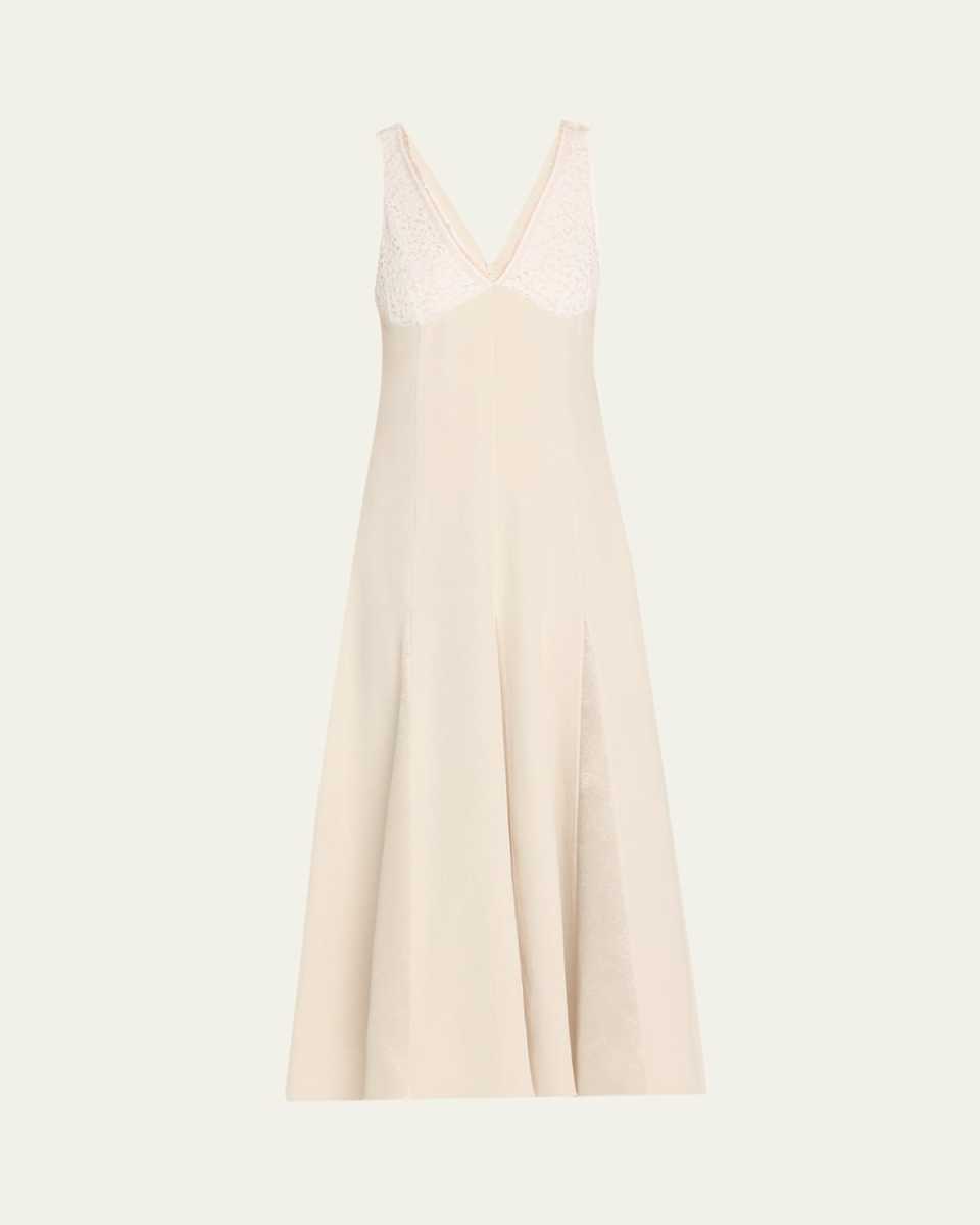 V-Neck Lace Godet Dress